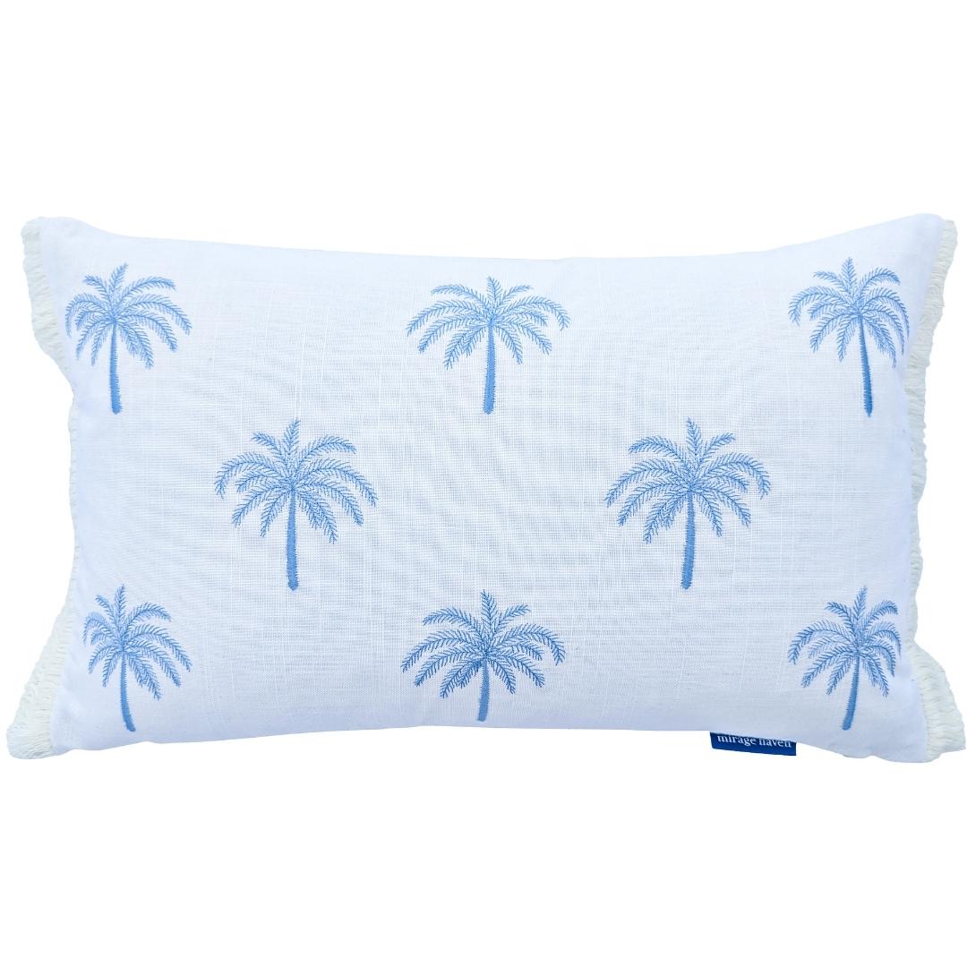 Light Blue and White Palm Tree Cushion Cover 30 cm By 50 cm

