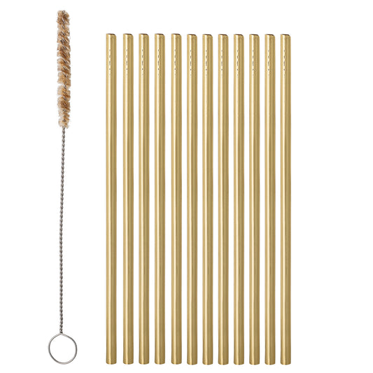 Mendi Straw & Brush, Gold, Stainless Steel