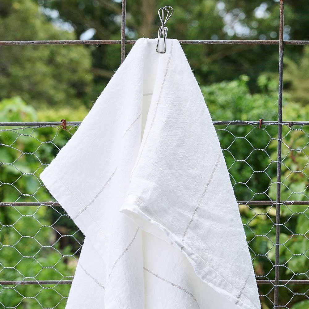 Carter Linen Tea Towel - Off White W' Natural Stripe 