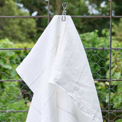 Carter Linen Tea Towel - Off White W' Natural Stripe