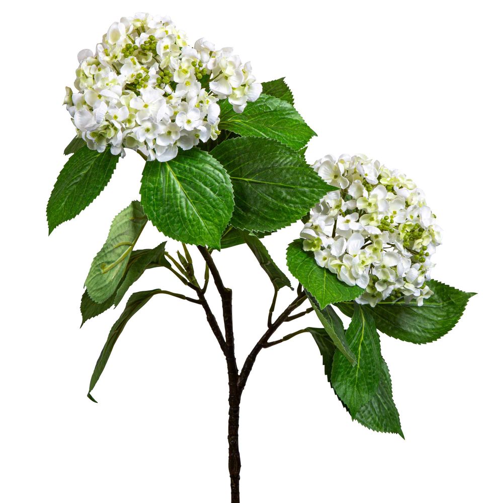 Hydrangea with Leaves 90cm White